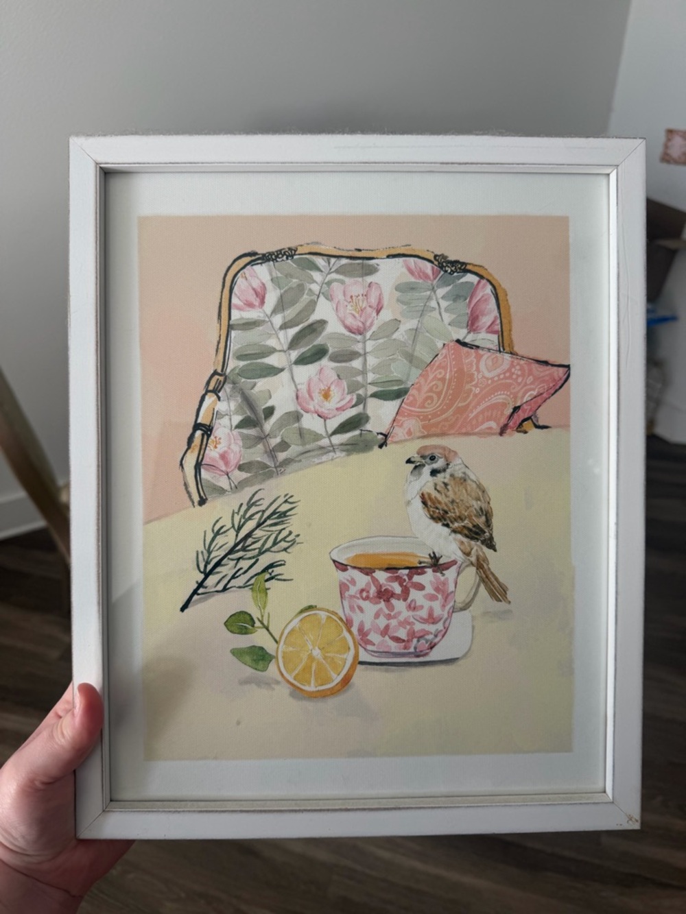 Botanical Tea Time Art Print in Pink and Cream